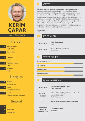 Tarih Öğretmeni Cv Örnekleri cv indir